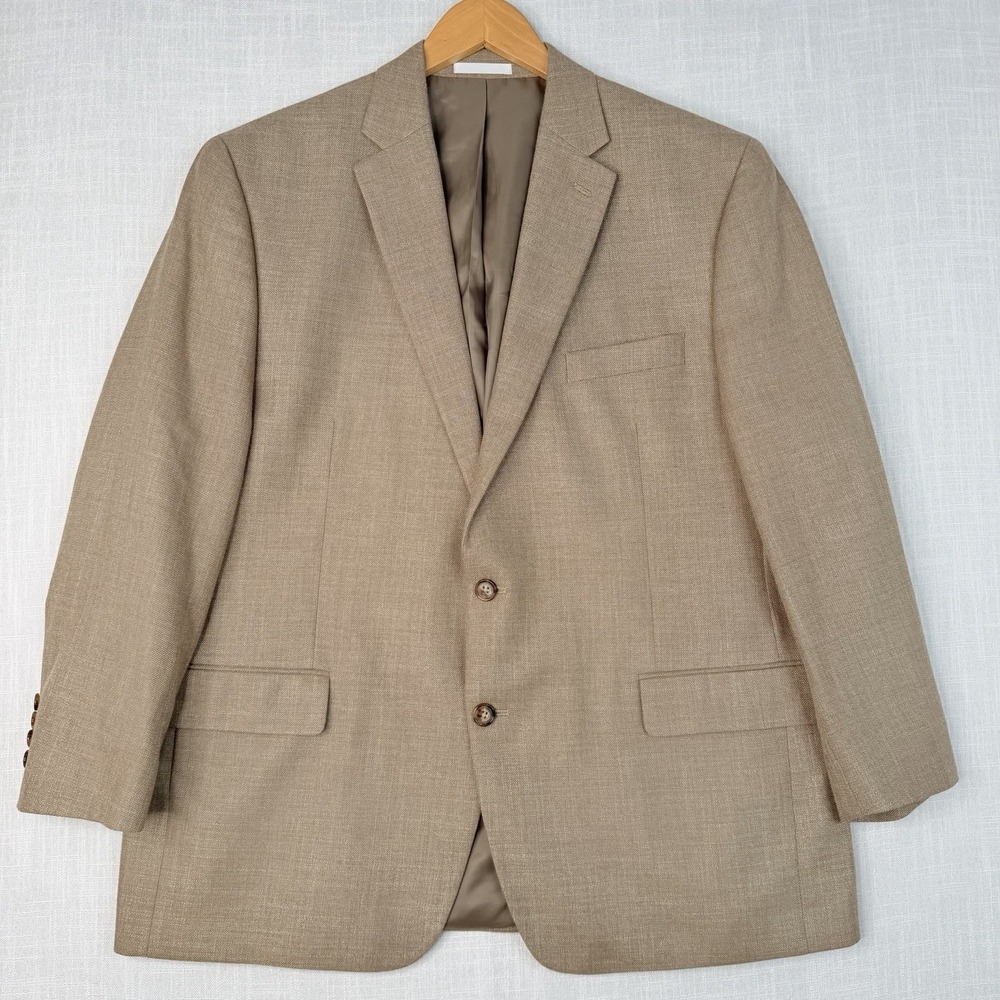 Lauren Ralph Lauren Blazer Black Label 46R Jacket Camel Plaid Wool Rayon Linen